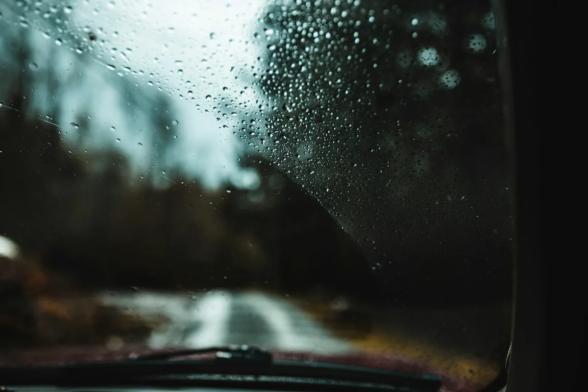 Rain on a windshield while driving in Palm Bay