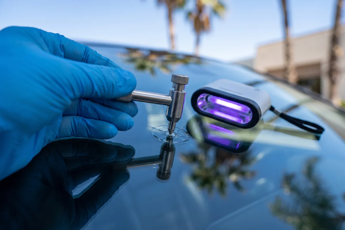 Rock chip resin repair on a windshield in Palm Bay